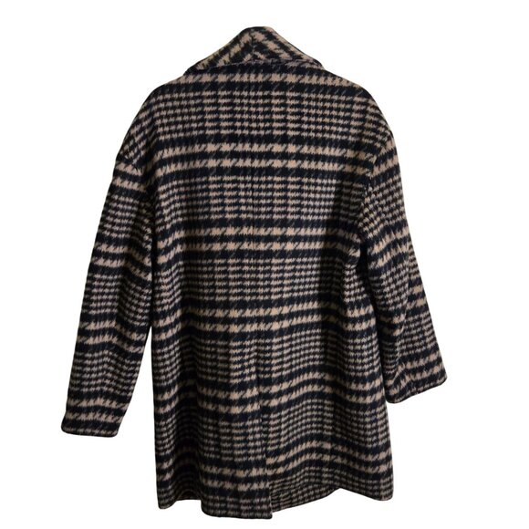 Avec Les Filles Shawl Collar Houndstooth Coat Camel Black Wool Blend Size L - Picture 3 of 8